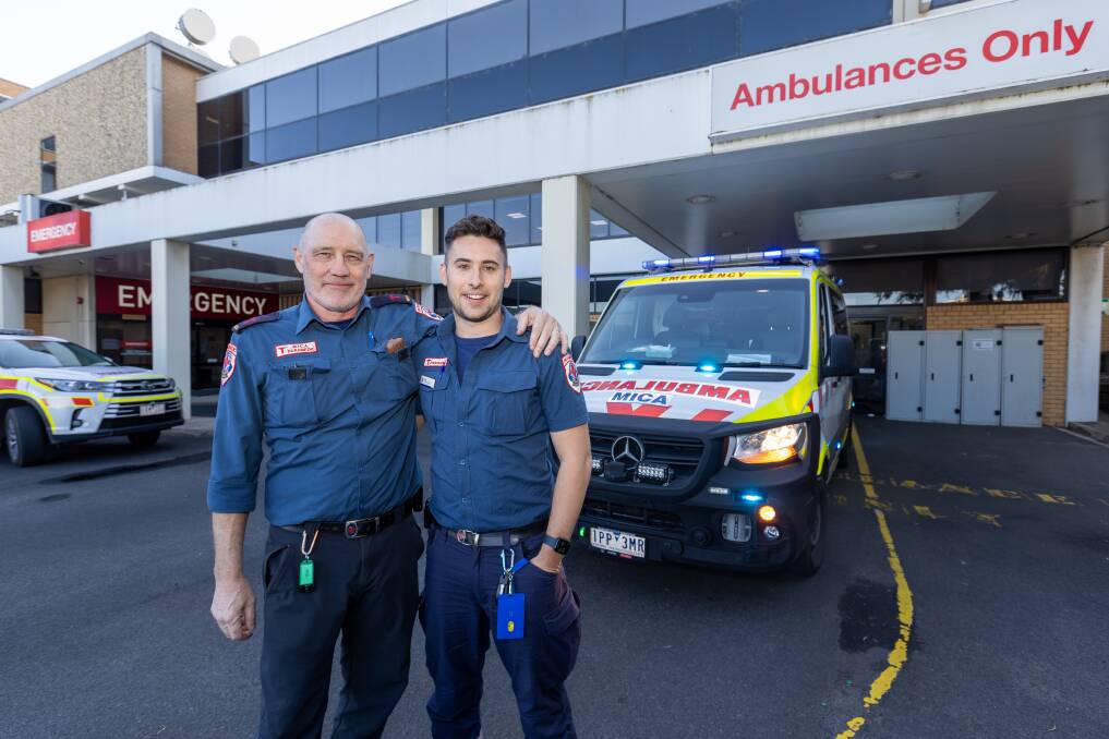 MICA paramedic Jock O'Connor began working for Ambulance Victoria in 1989, while son Nick has been in the field for five years. Picture by Eddie Guerrero