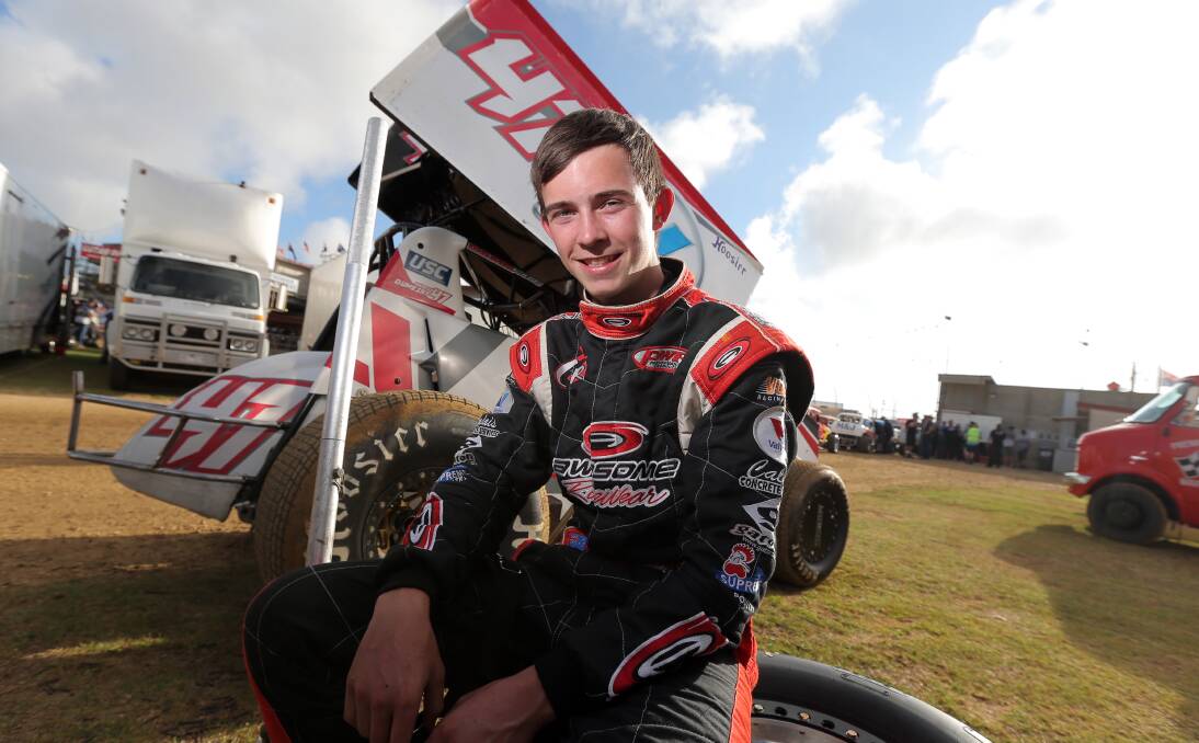 SON OF A GUN: Emerging driver Marcus Dumesny will compete in the Easter Sprintcar Trail alongside his father Max. The three-night series culminates in Warrnambool on Sunday night. Picture: Rob Gunstone