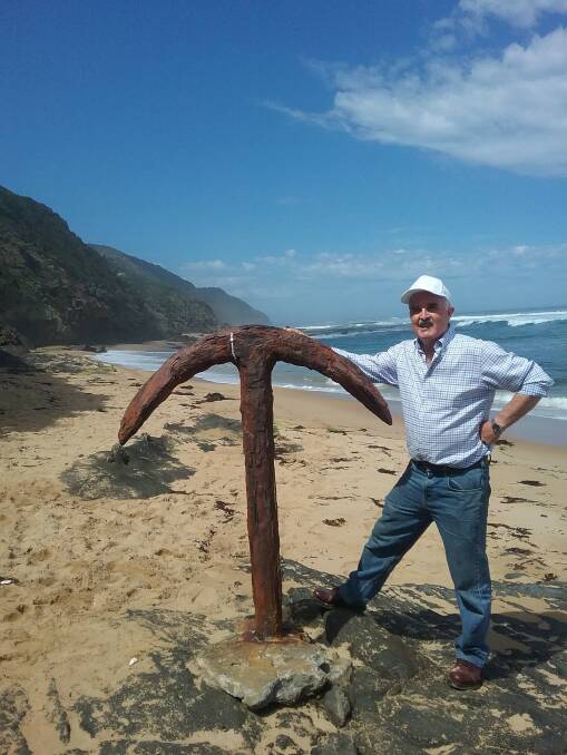 RETRACING HISTORY: Alan McLean with the Fiji’s upside down anchor at Wreck Beach. 