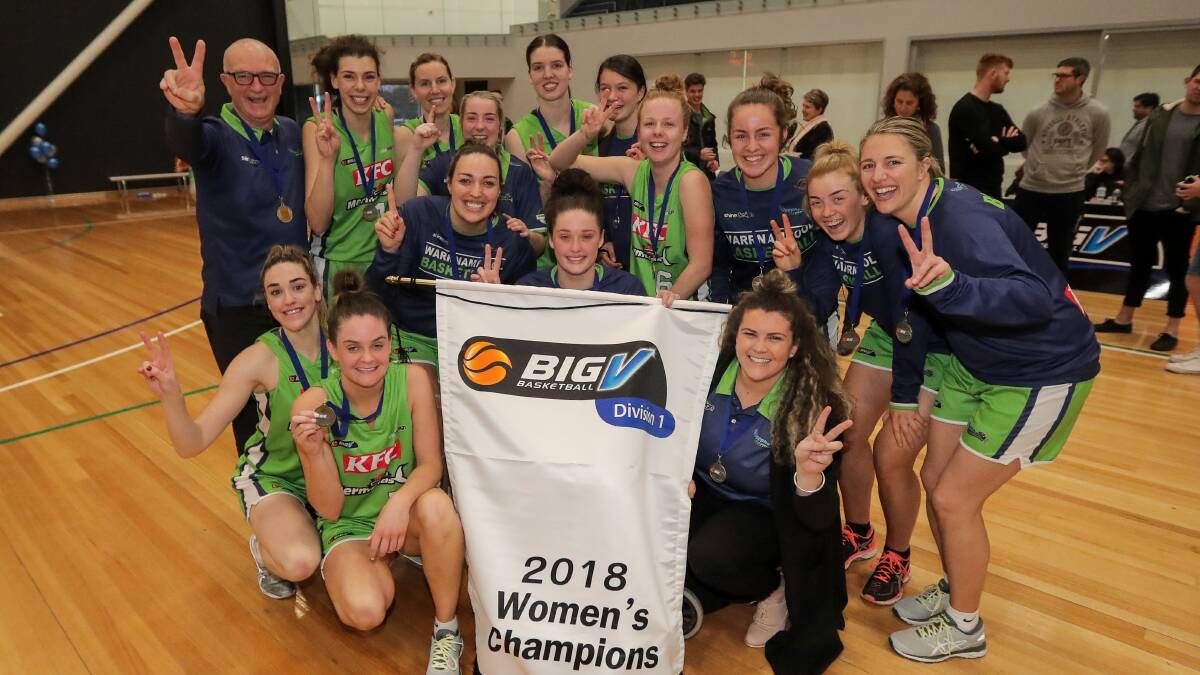 DOUBLE UP: The 2018 Warrnambool Mermaids celebrate after winning the division one title. Picture: Morgan Hancock .