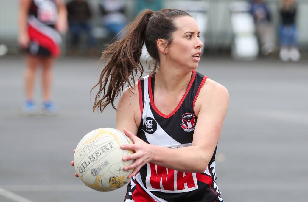 CELEBRATING IN STYLE: Koroit's Emily-Rose Finnigan was best on court in her 150th senior apperance. Picture: Morgan Hancock