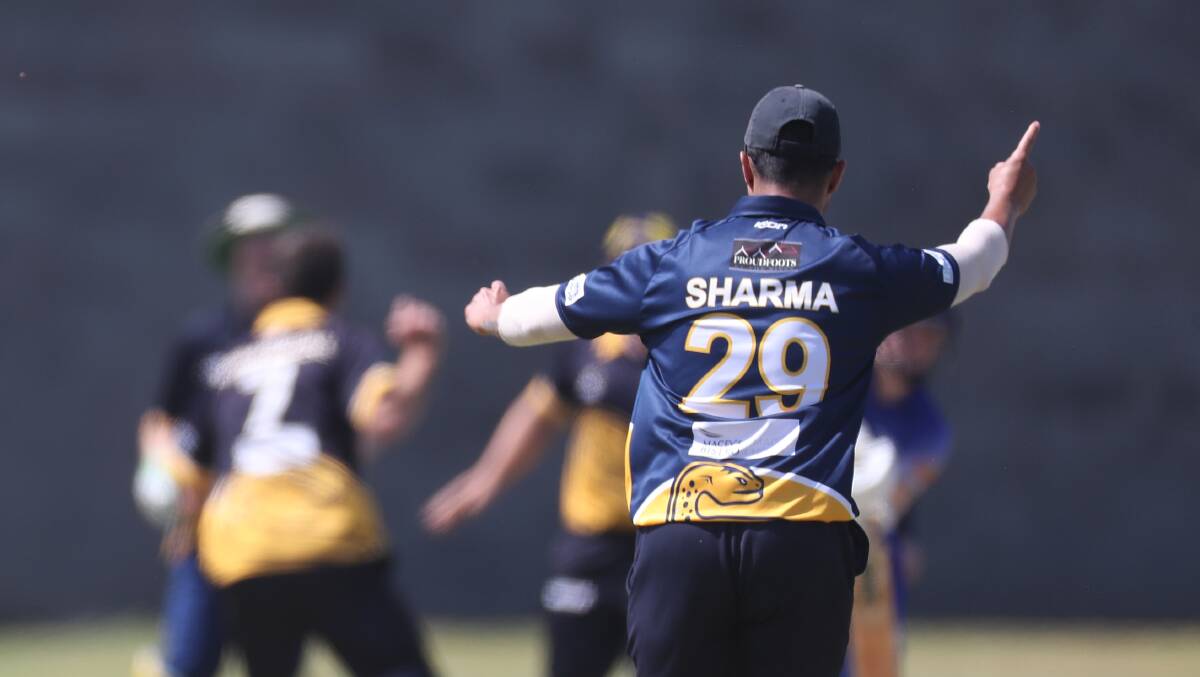 Woodford's Chetan Sharma celebrates a wicket. Picture: Mark Witte
