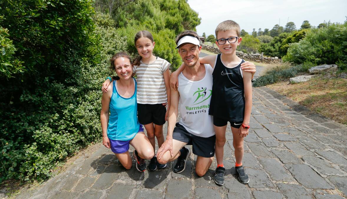 Ready to run: The Wade family, Toni, Richard (back) and children Claire, 11, and Callum, 9, will take part in the 5km Summer Series. Picture: Anthony Brady