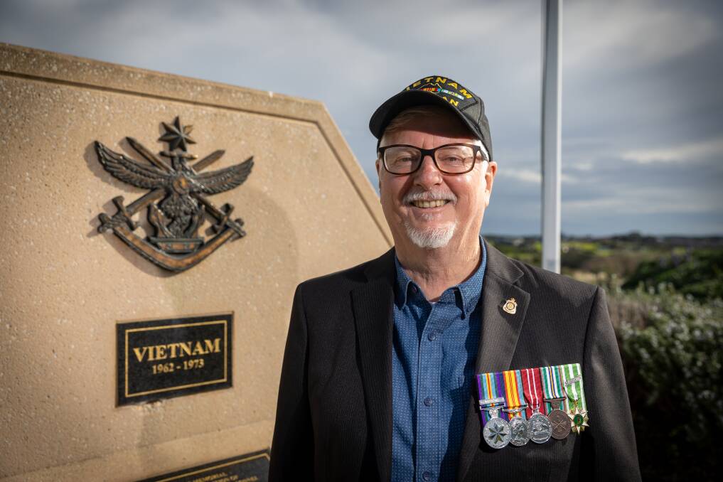 Warrnambool's Pete Bird has a positive attitude after getting the tools to manage PTSD from his time in Vietnam. He is pictured here at the city's Vietnam war memorial. Picture by Eddie Guerrero