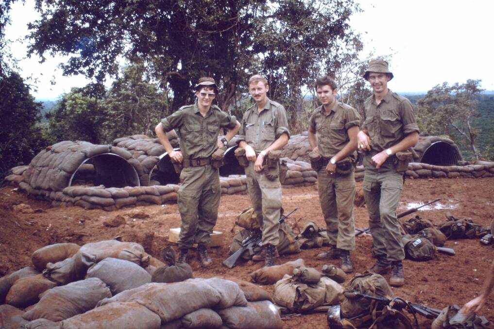 Pete Bird, left, made some good friends. Here he is pictured with George Ritchie from New South Wales, Western Australian pair Neville Williams and Darrell Shanhun on Courtenay Hill during Operation Overload. They all trained together in Queensland. Picture supplied