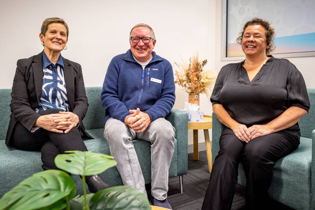 Sexual Assault & Family Violence Centre, known locally as Emma House, chief executive officer Helen Bolton (left) and chairperson Renee Fiolet with Warrnambool councillor Max Taylor. Picture by Eddie Guerrero.