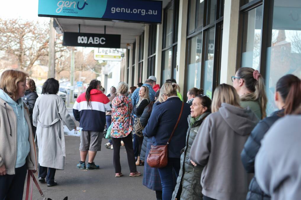 A queue stretched from the Warrnambool ABC office on Kepler Street around to Kepler Street on Thursday. Picture by Anthony Brady