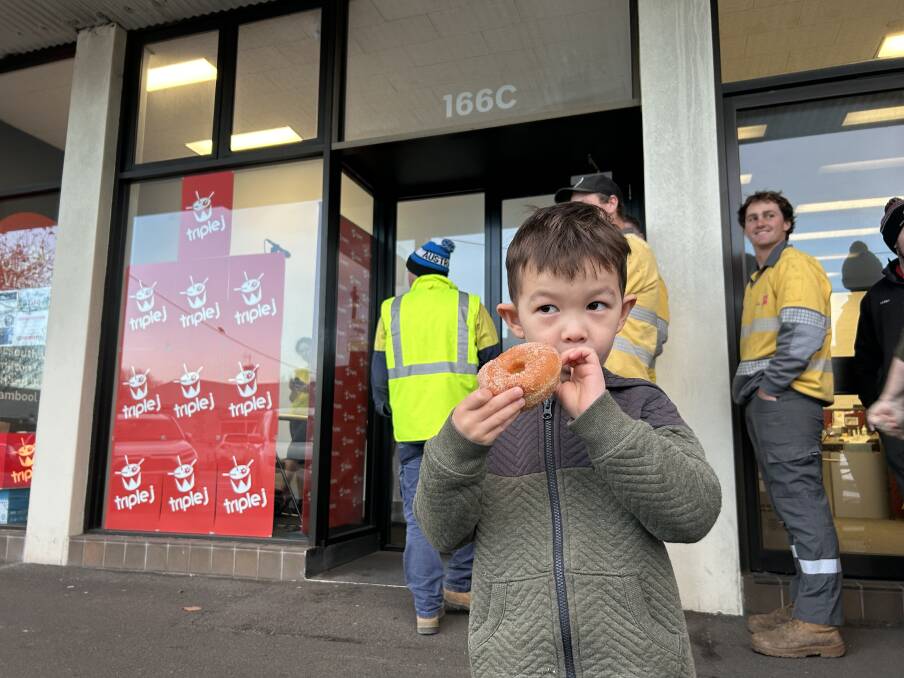 Warrnambool's Felix Bannister, 4, enjoys a Jane Dough doughnut. Picture by Jessica Howard