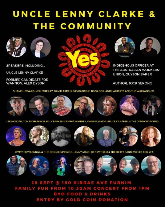The line-up for the Uncle Lenny Clarke and the Community for Yes Concert, to be held in Purnim/Framlingham on September 29.