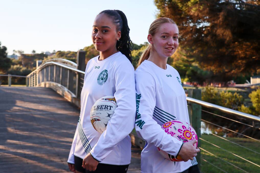 Kimora Calloway and Kyla Groves will represent Hampden at the Netball Victoria Western Region championships. Picture by Justine McCullagh-Beasy 