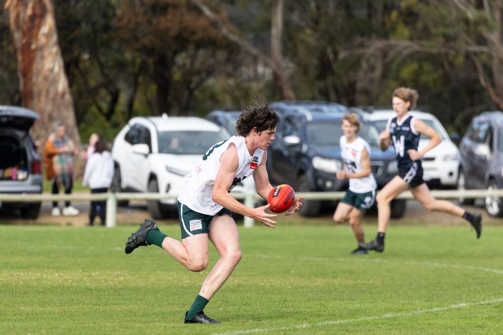 Port Fairy's Max Clancey pictured playing for Hampden West's under 17 side at a junior interleague carnival in May 2024. Picture by Anthony Brady 