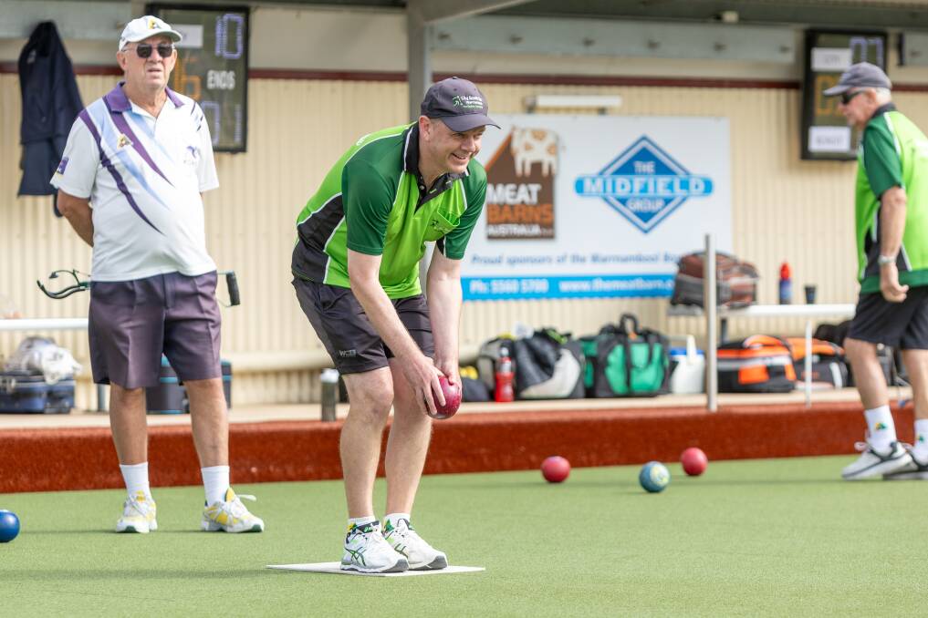 City Diamonds' Leigh Johnson enjoys a laugh at Warrnambool Bowls Club during the WDPA midweek pennant preliminary final. Picture by Eddie Guerrero 