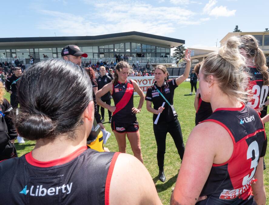 Essendon coach Natalie Wood, pictured coaching in home-town Warrnambool in 2022, would love to see the AFLW season include more home-and-away games. Picture by Sean McKenna 