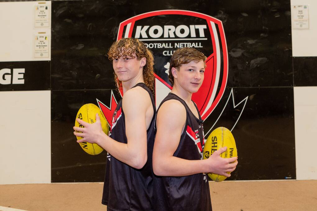 Koroit co-captains Jett Grayland and Talor Byrne are determined to deliver an under 16 premiership to Victoria Park. Picture by Anthony Brady 