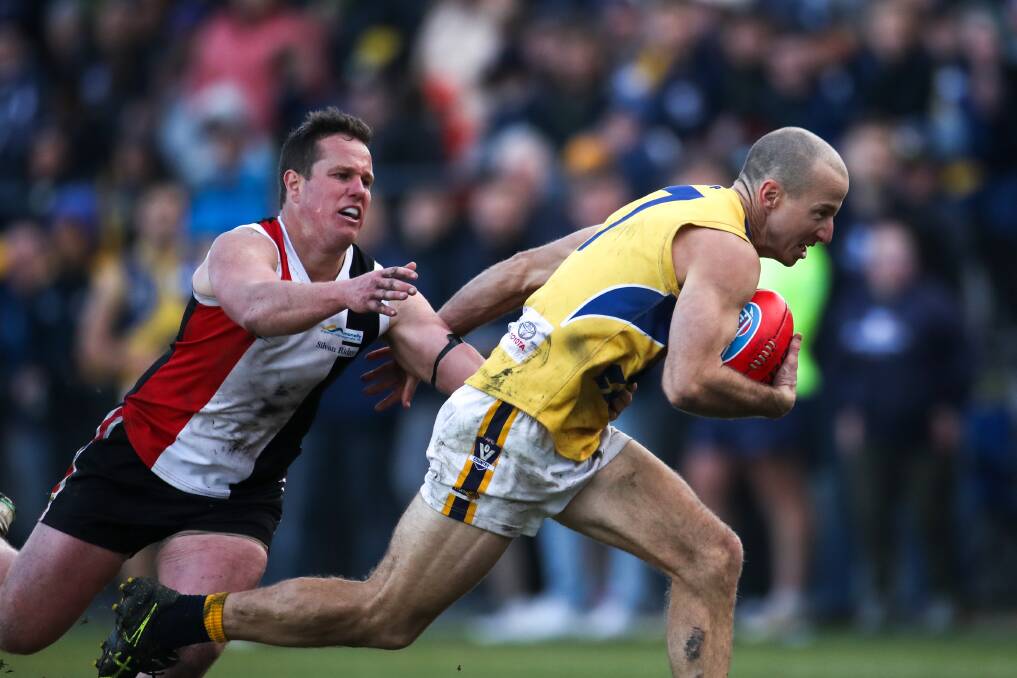 North Warrnambool's Matthew Wines in action against Koroit's Liam Hoy in the 2022 Hampden league grand final. File picture 