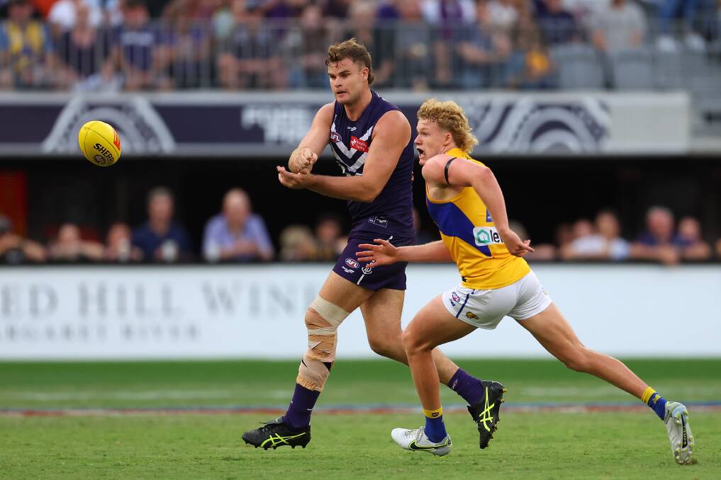 Sean Darcy in action for Fremantle against West Coast during the 2023 AFL season. Picture by Getty Images 