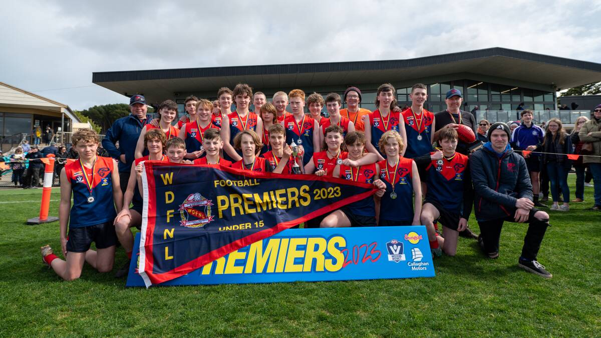Timboon Demons savour their under 15 football premiership. Picture by Eddie Guerrero 