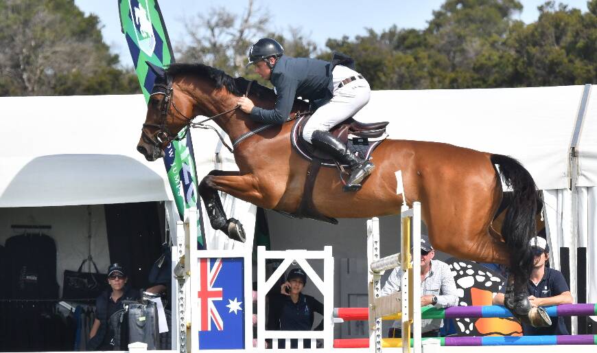 GOING PLACES: Jamie Kermond and Yandoo Oaks Constellation teamed up to win the final Australian World Cup Jumping round at Boneo. Picture: Julie Wilson/Horse Deals