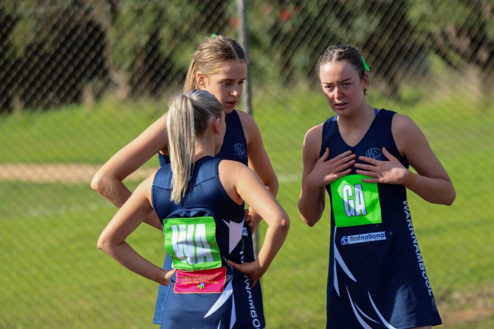Warrnambool's Isabella Baker, Eva Ryan and Meg Carlin. Picture by Justine McCullagh-Beasy