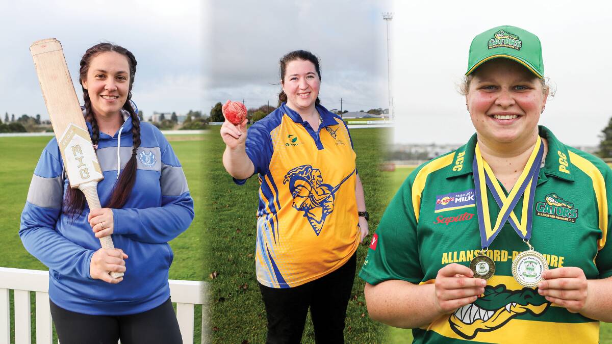 Russells Creek's Brooke Herbertson, Cobden's Ingrid Bellman and Allansford-Panmure's Shannon Johnson will play in the WDCA 2023-24 season. Pictures by Anthony Brady 