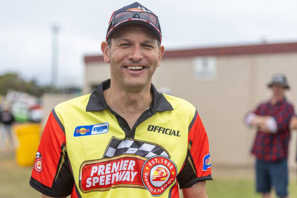 Premier Speedway general manager Michael Parry enjoys a laugh during the Grand Annual Sprintcar Classic. Picture by Eddie Guerrero 