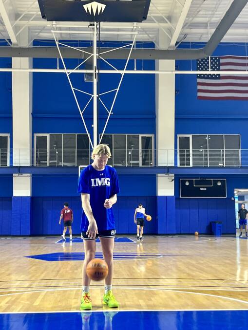 Warrnambool's Ollie Harris on court at the IMG Academy in Florida. Picture supplied 
