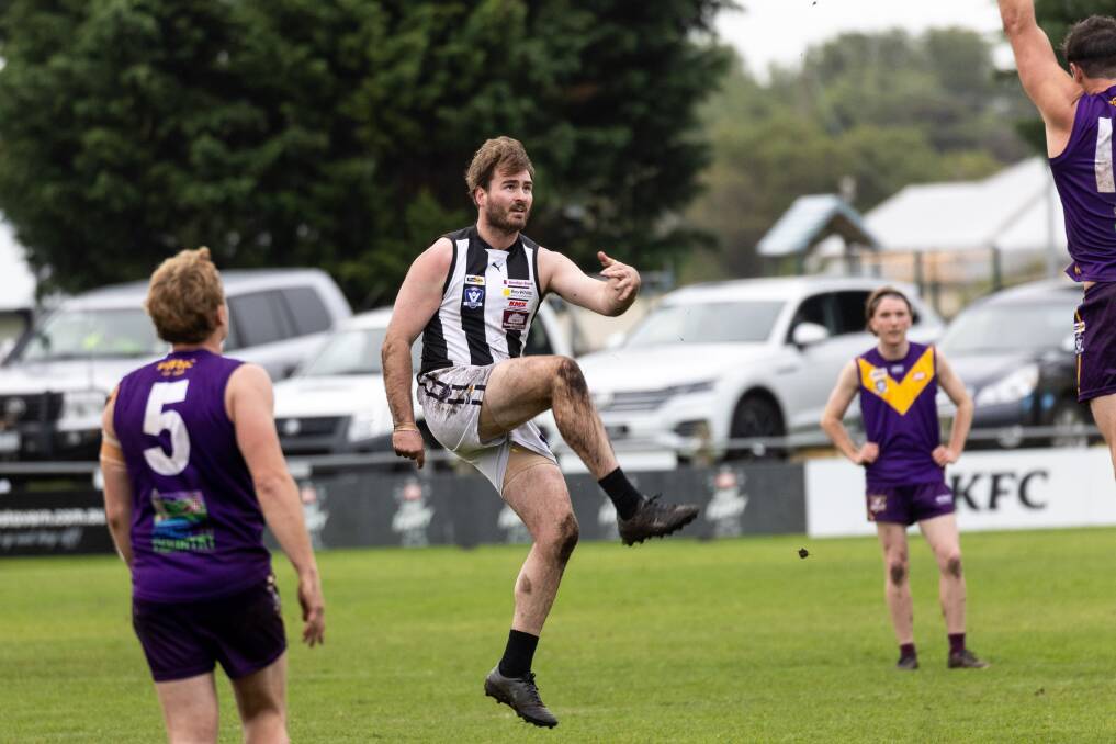 Sam Gordon, pictured earlier this season, kicked five goals for Camperdown against North Warrnambool Eagles. Picture by Anthony Brady 