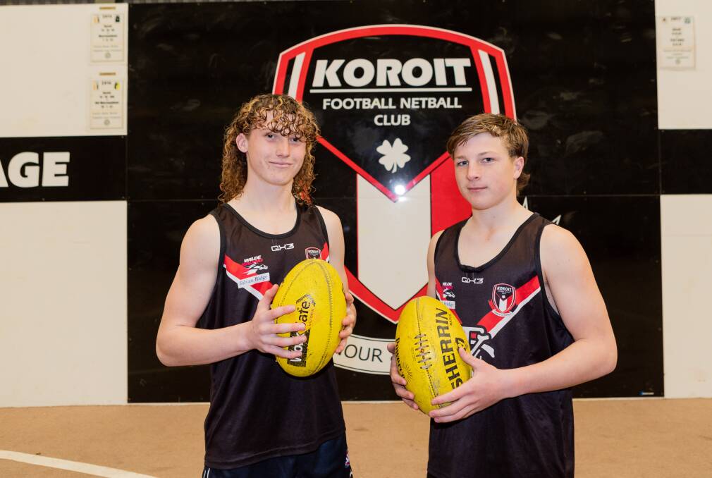 Jett Grayland and Talor Byrne are preparing for the Hampden league under 16 grand final. Picture by Anthony Brady 