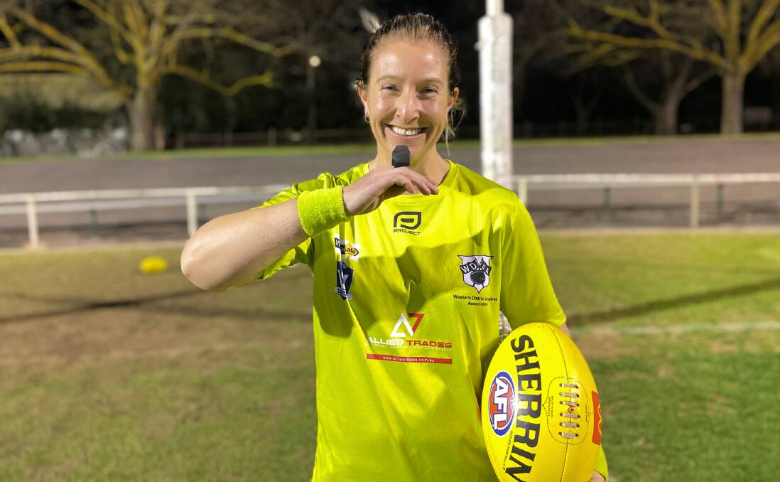 Bec Malseed became the first female Western District Umpires Association field umpire to officiate a senior match. Picture by Lucas Holmes 