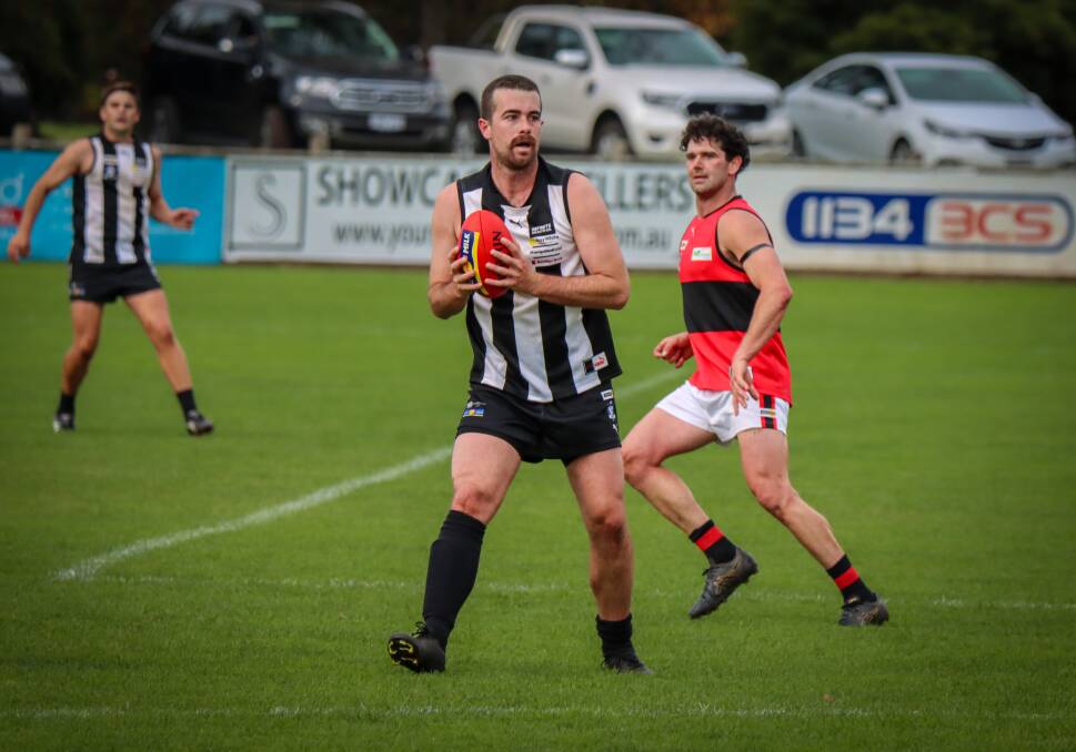 Camperdown ruckman Will Rowbottom in action during his 100th Hampden league senior game. Picture by Justine McCullagh-Beasy 