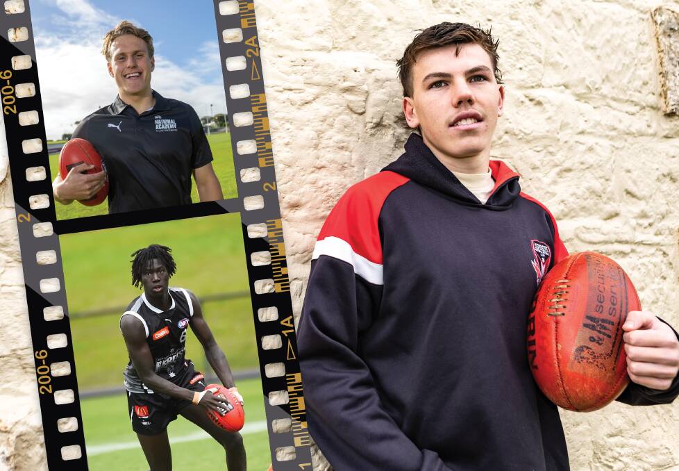 (clockwise) George Stevens, Finn O'Sullivan and Luamon Lual are the three Hampden league players in the Vic Country under 18 team. Pictures by Eddie Guerrero, Anthony Brady and Kate Healy 