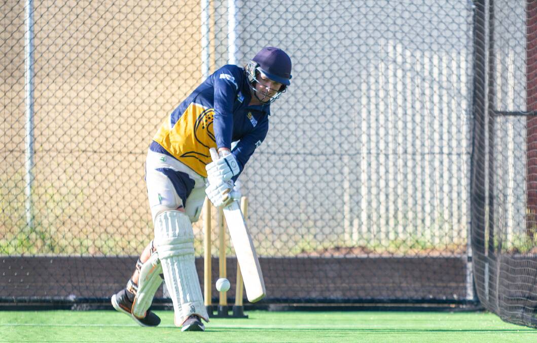 Bailey Jenkinson, pictured in the training nets earlier in 2023, smashed 145 runs for North Warrnambool Eels in round two. Picture by Eddie Guerrero 