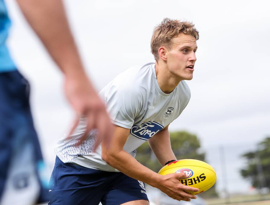 South Warrnambool's George Stevens, pictured training with AFL club Geelong last month, has made GWV Rebels' 2023 team. Pictures by Anthony Brady 