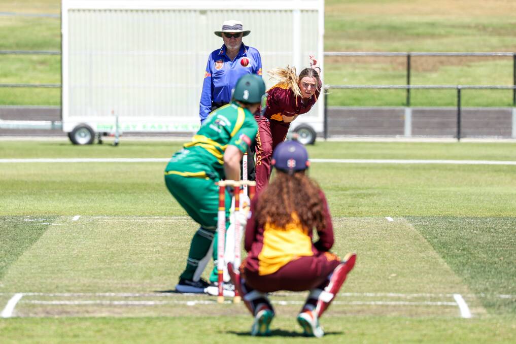 Nestles bowler Gabby Lenehan sends down a delivery in the WDCA elimination final against Allansford-Panmure. Picture by Eddie Guerrero 