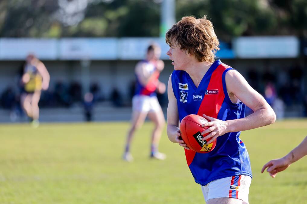 Teenager Tyler Vickers in action for Terang Mortlake against North Warrnambool Eagles. Picture by Anthony Brady 