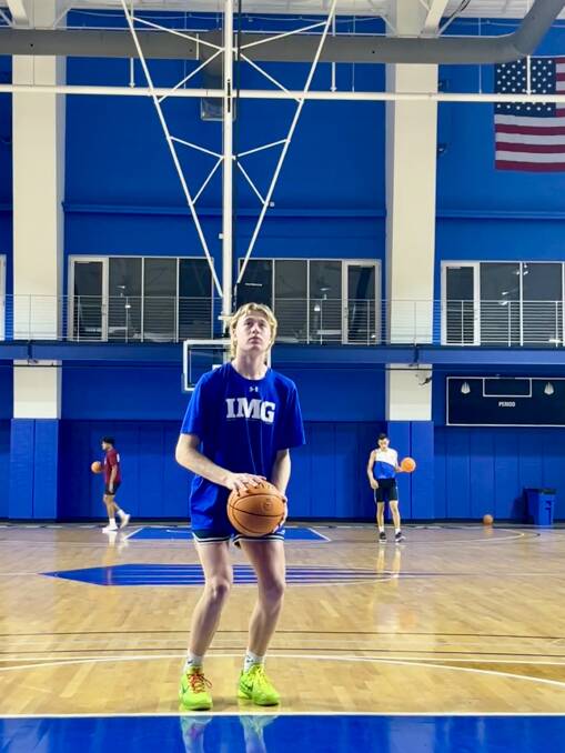 Warrnambool's Ollie Harris lines up a free throw during his time at the IMG Academy in America. Picture supplied 