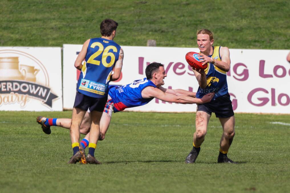 Charlie McKinnon made his Hampden league senior debut at 15 and went on to be one of North Warrnambool Eagles' first-choice key defenders. Picture by Eddie Guerrero 