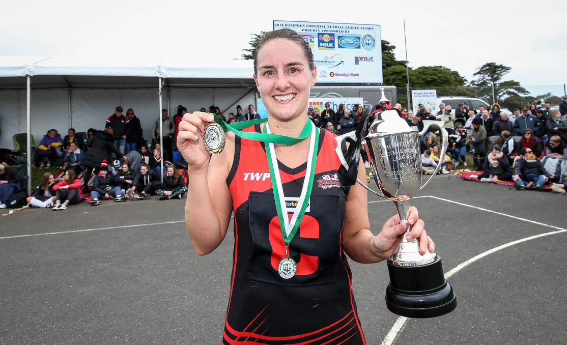 Cobden's Helene Foster was best on court in the Hampden league division one netball grand final in 2018. File picture 