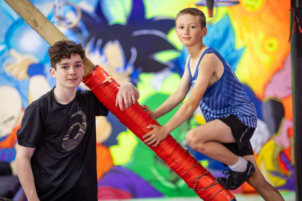 Warrnambool's Alex Cox, 16, and Lenny Jansz, 9, will compete at Australian Ninja Games national championships. Picture by Sean McKenna 