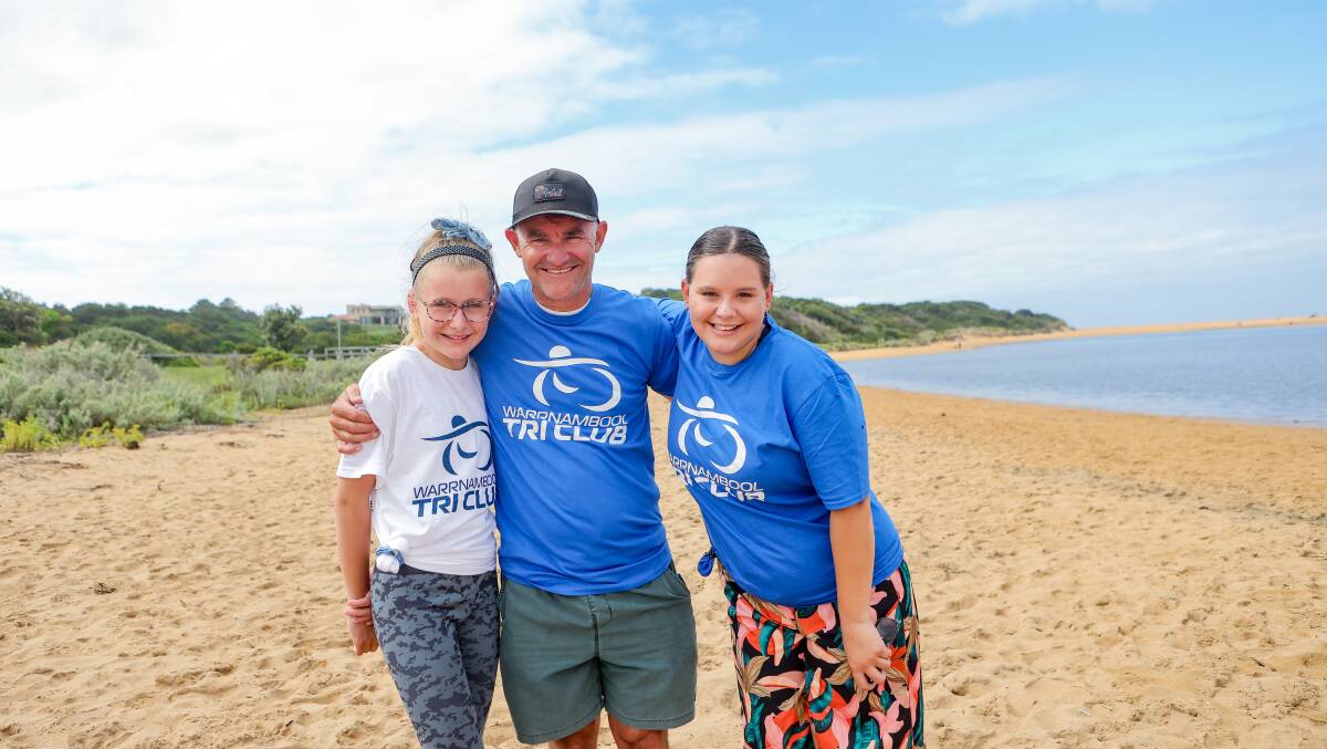 The Macgregor family - Bella, Matt and Charlotte - at Warrnambool's Blue Hole. Picture by Anthony Brady 