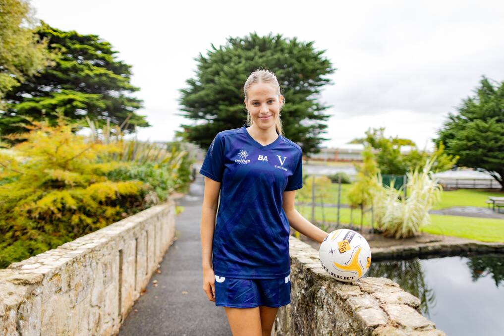 Eva Ryan, pictured at Warrnambool's botanic gardens, will represent Victoria in netball. Picture by Anthony Brady 