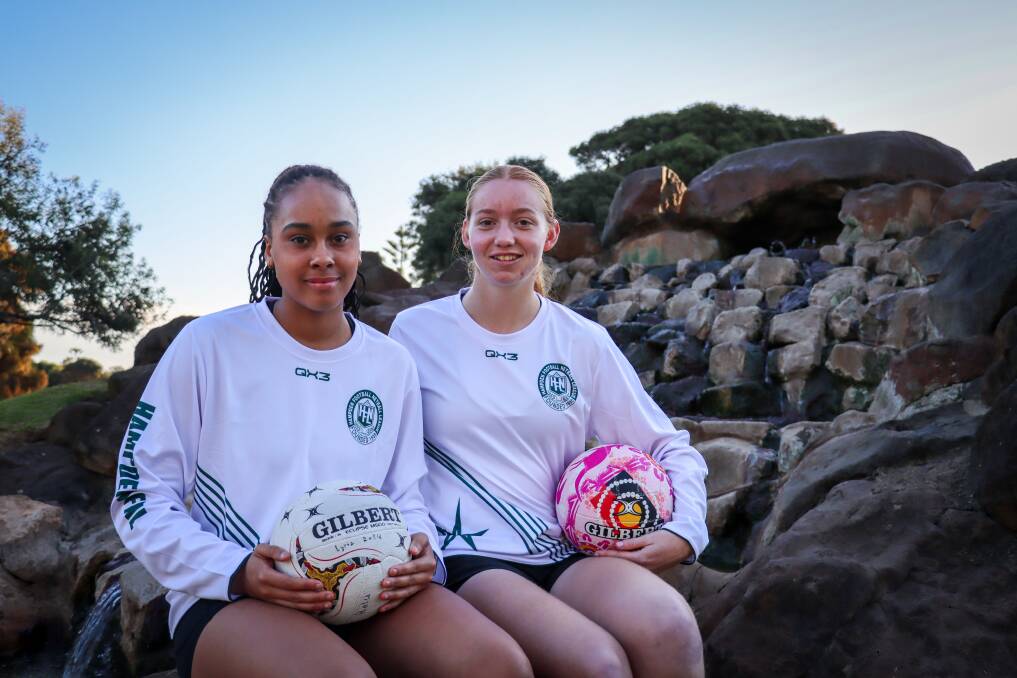 Hampden duo Kimora Calloway (South Warrnambool) and Kyla Groves (Warrnambool) are two emerging netballers. Picture by Justine McCullagh-Beasy 
