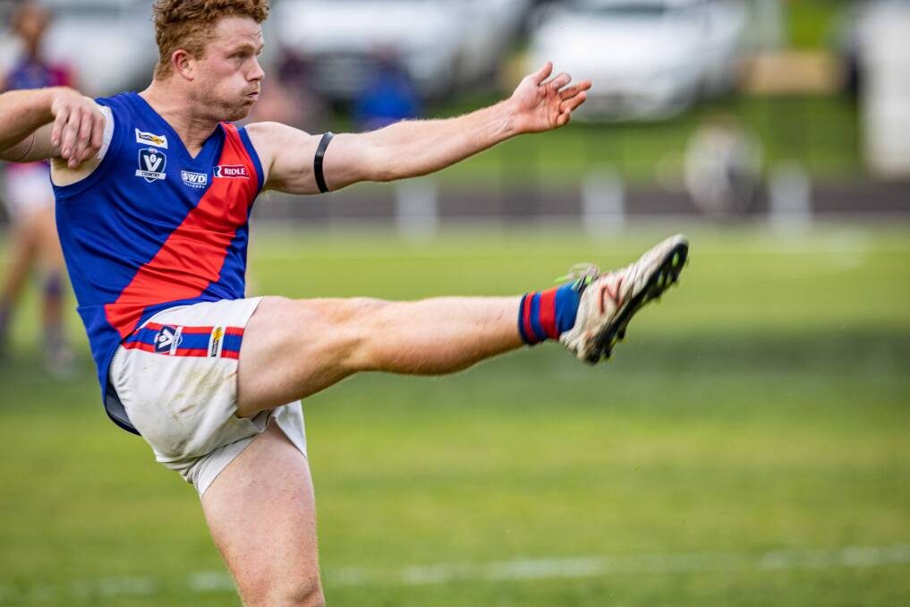 Terang Mortlake's Lachlan Wareham was hurt in the Bloods' loss to North Warrnambool Eagles. Picture by Sean McKenna 