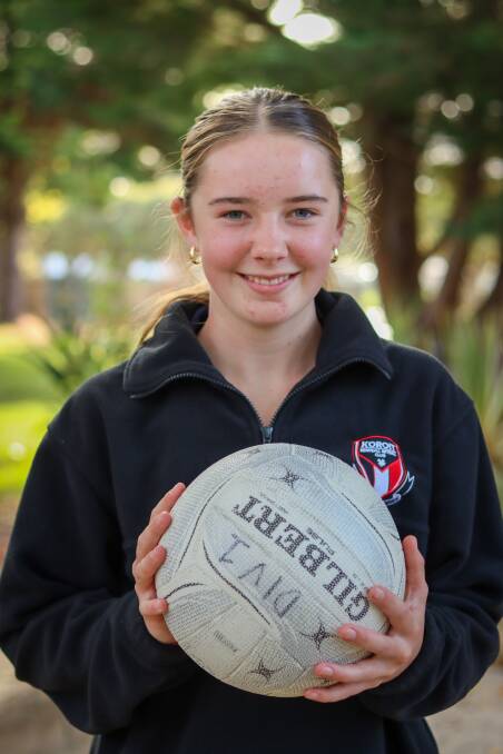 Chloe Gleeson, 14, is playing midcourt for Koroit's open-grade netball team. Picture by Justine McCullagh-Beasy 