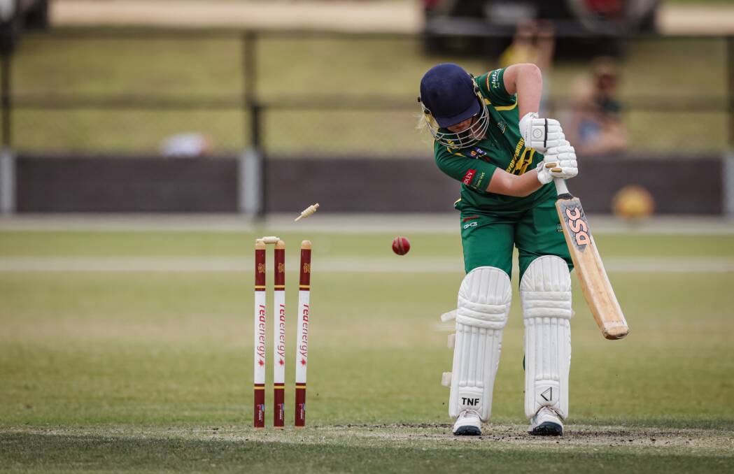 Allansford-Panmure's Sascha White is bowled. Picture by Sean McKenna 