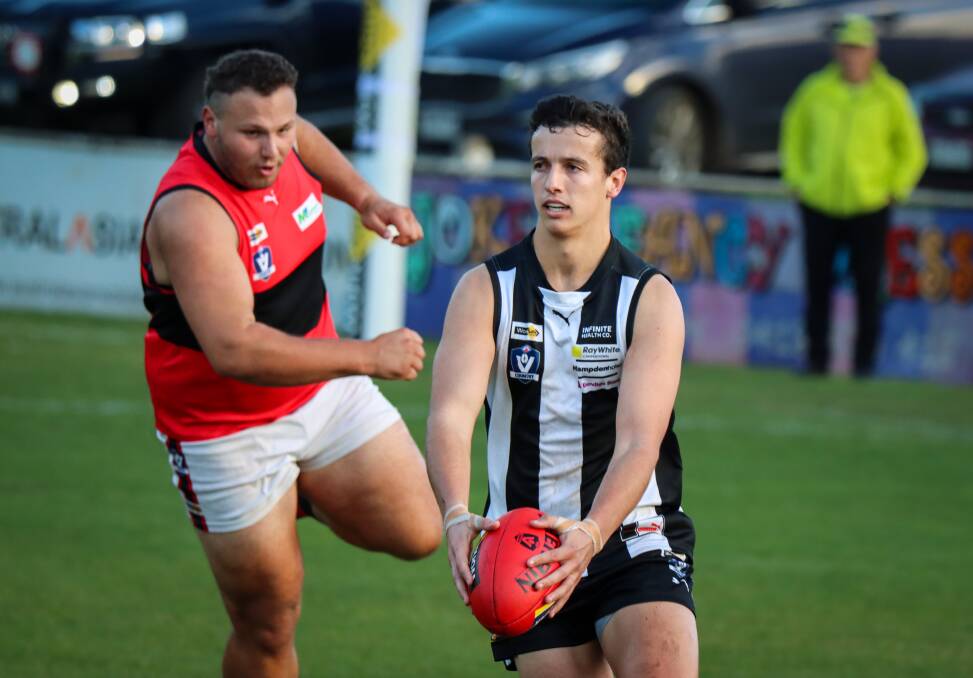 Camperdown footballer Sid Bradshaw is playing a key role in the Magpies' defence. Picture by Justine McCullagh-Beasy 