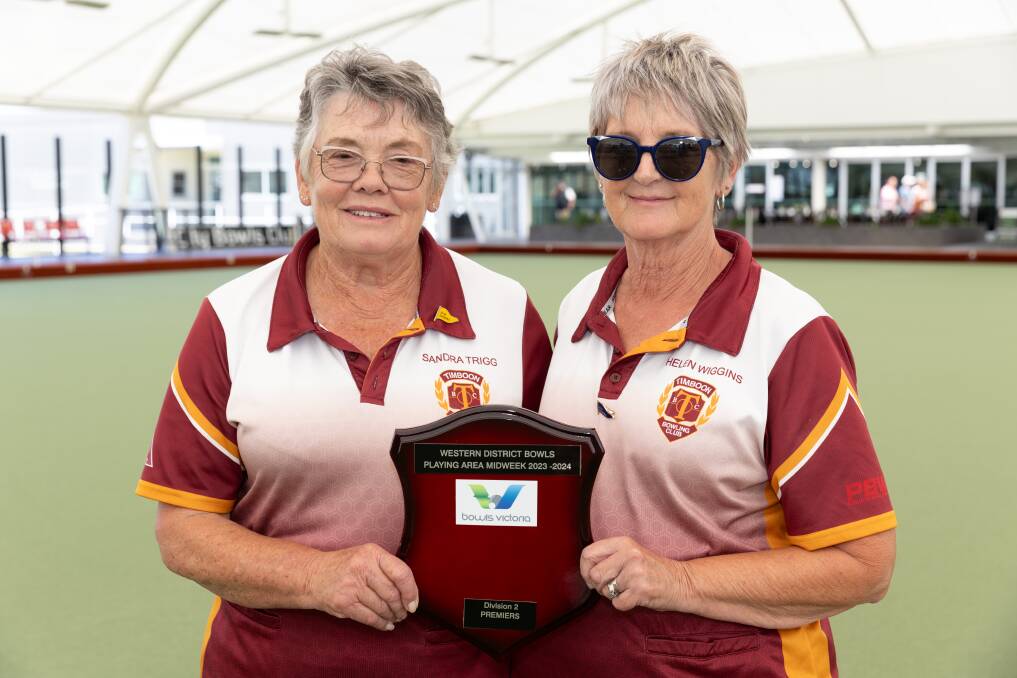 Timboon's Sandra Trigg (division one) and Helen Wiggins (division two) are proud of the club's pennant success. Picture by Eddie Guerrero 