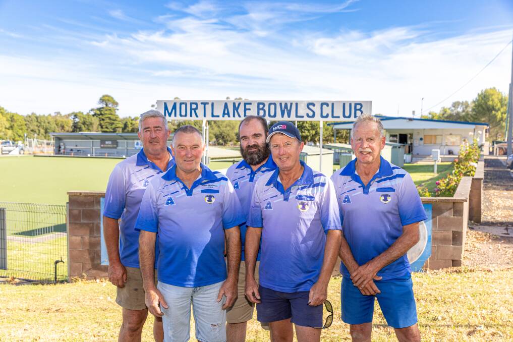 Mortlake Blue's Colin Goldsworthy, Peter Beardsley, Scott Pierce, Darren Grant and Clive Baxter want to bring Western District Playing Area success to their town. Picture by Eddie Guerrero 