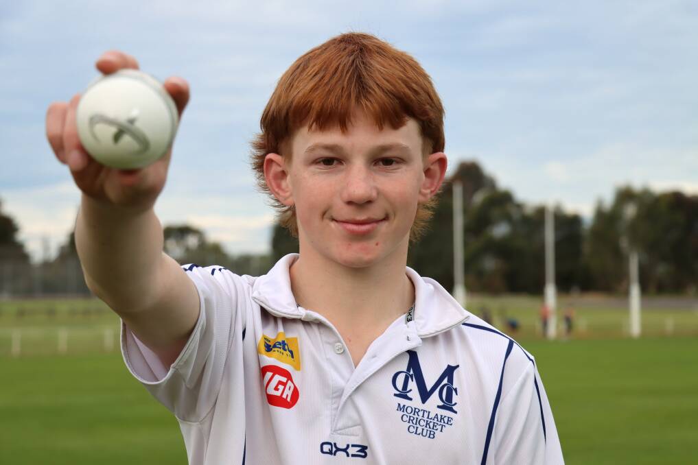 Mortlake cricketer Oscar Ritchie took five wickets in his division two debut. The 15-year-old hopes to cement his spot in the Cats' side. Picture by Justine McCullagh-Beasy