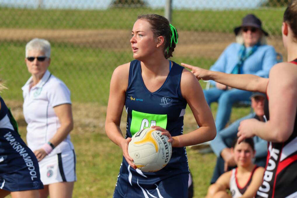 Warrnambool's Meg Carlin, in action against her former side Koroit in round five, is settling in at her new club. Picture by Justine McCullagh-Beasy 